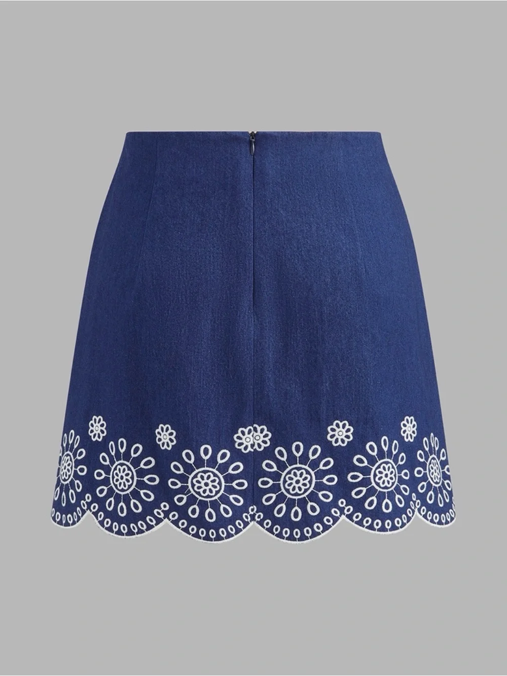 Commense Blue Embroidered Scalloped Two Piece Skirt Set